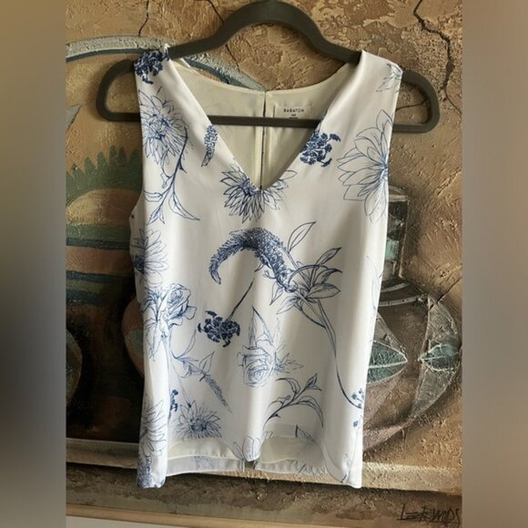 Aritzia BABATON Maddox Floral Print Satin Open Back Slit Blouse Top, Size XXS - Picture 2 of 12